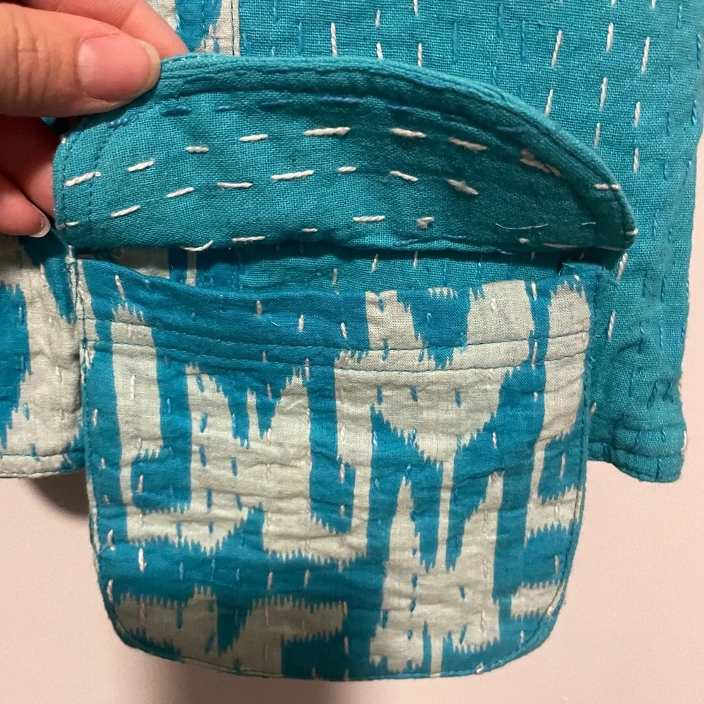 Turquoise and White Patterned Ikat Vest - NWT - Picture 4 of 10